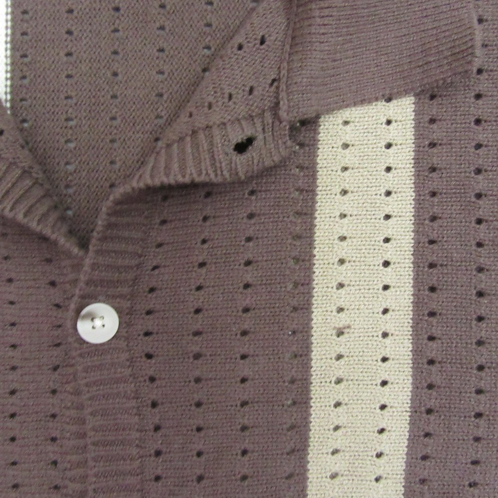 Art of Rhetoric Mens Button Up Loose Weave Knit Shirt L Brown Striped Button - Picture 2 of 8